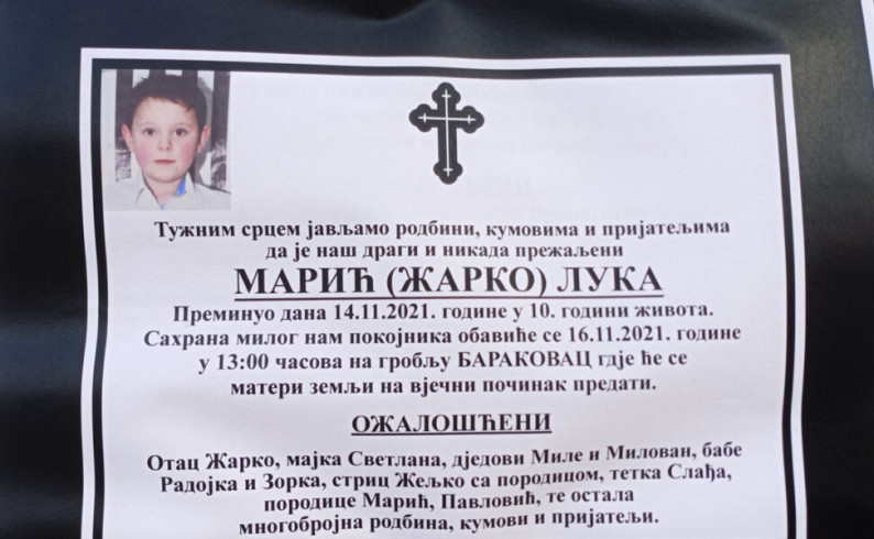 Dana žalosti 16. Novembar 2021. godine godine, povodom tragične smrti maloljetnog Luke Marića